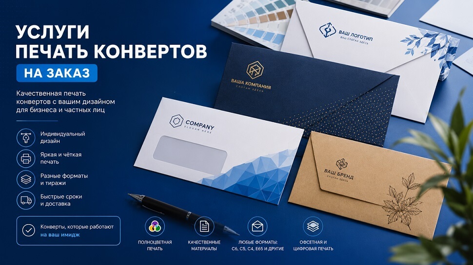 Печать на конвертах логотипа компании при производстве